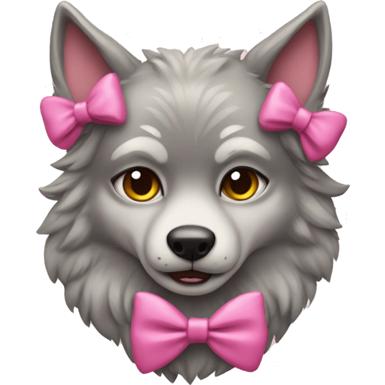 Wolf wearing a cat coustome wearing a pink bow emoji