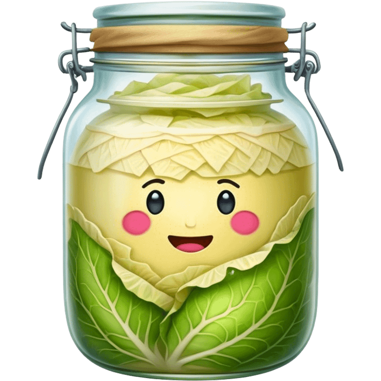 Sauerkraut Cinematic Realistic Sauerkraut Dish Emoji, depicted as tangy fermented cabbage neatly served in a traditional jar, rendered with vibrant textures and crisp, natural lighting. emoji