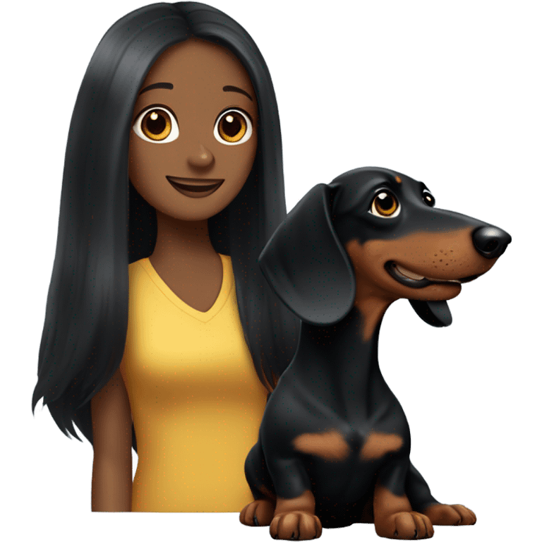 Long-haired black dachshund with black-haired girl emoji