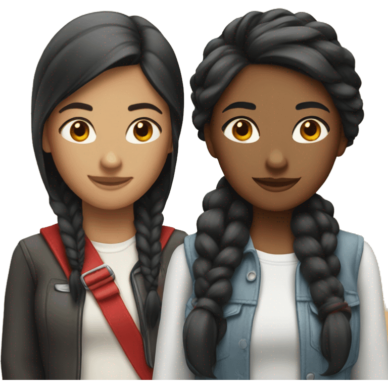 "Two high school girls, one with black hair and the other with red hair." emoji