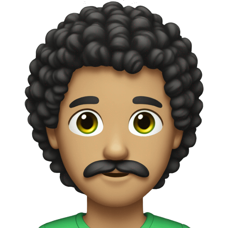 guy with curly black hair, mustache, beard, and green eyes emoji