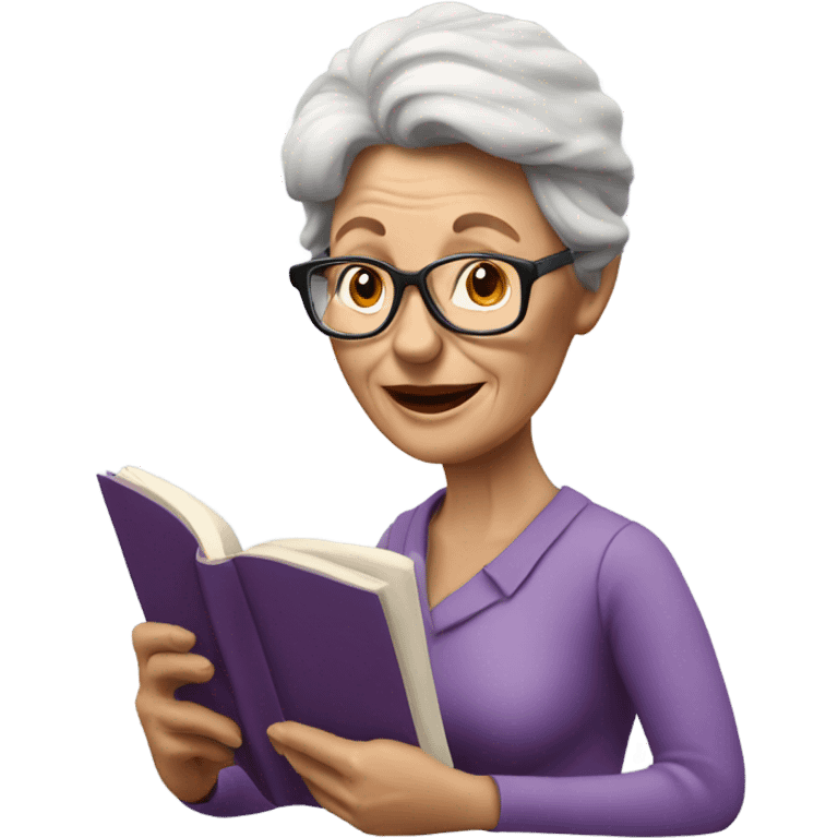 3d hyper realistic senior woman reading  emoji