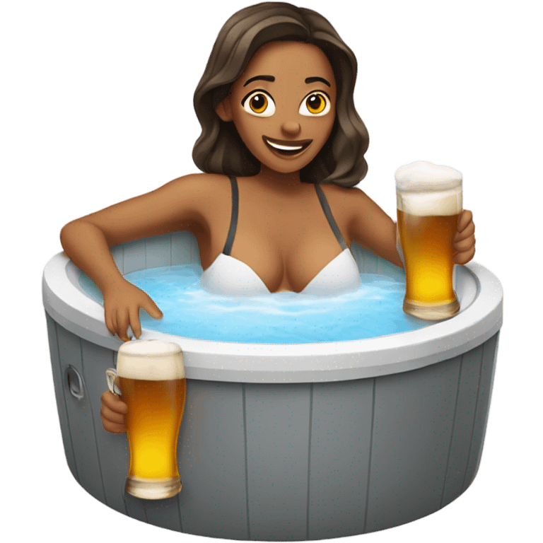 Woman in hot tub with beer emoji