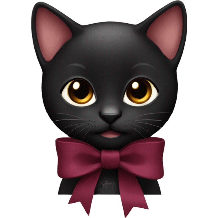 black kitten in a burgundy bow emoji