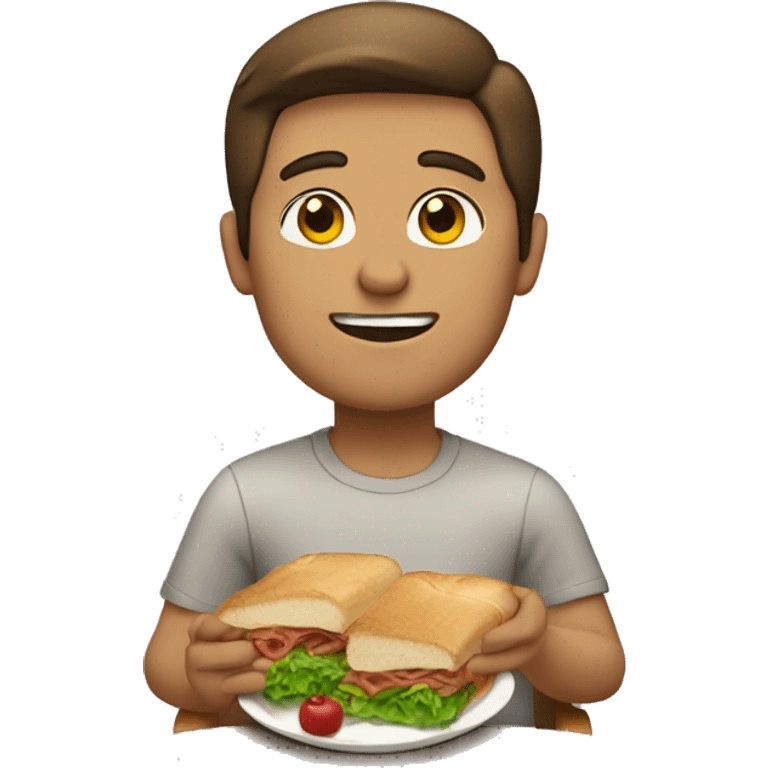 Tan brown haired man eating lunch emoji