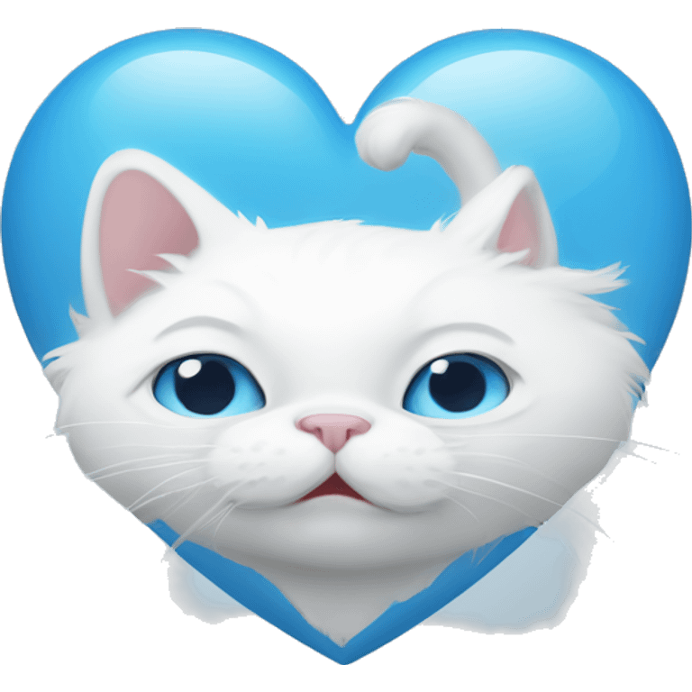 A white cat that pops out from the blue heart emoji