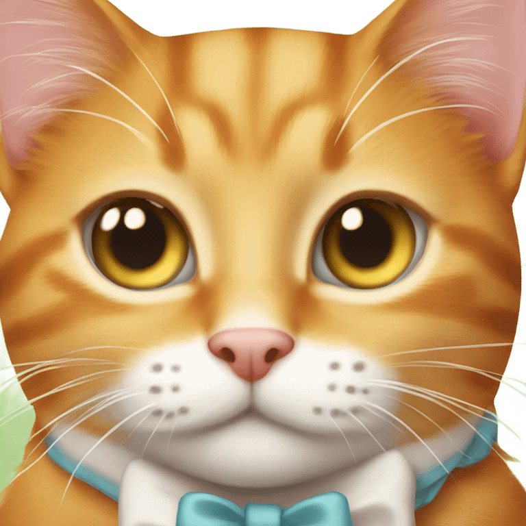 innocent eyed ginger tabby cat with a white bow  emoji