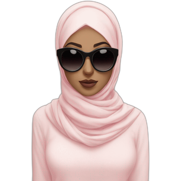 hijabi pale pink hijab black sunglasses top white emoji