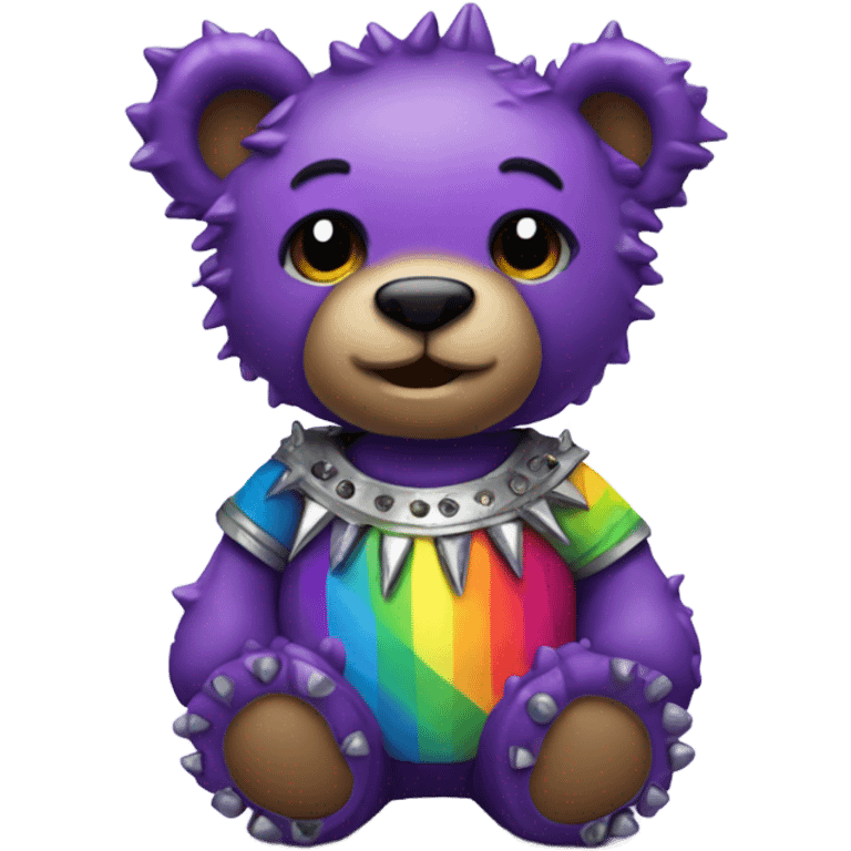 Purple metal teddy bear wearing spikes and rainbow shirt emoji