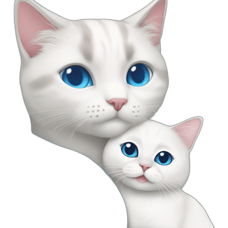 White shorthair cat and blue bicolor ragdoll cat are cuddling  emoji