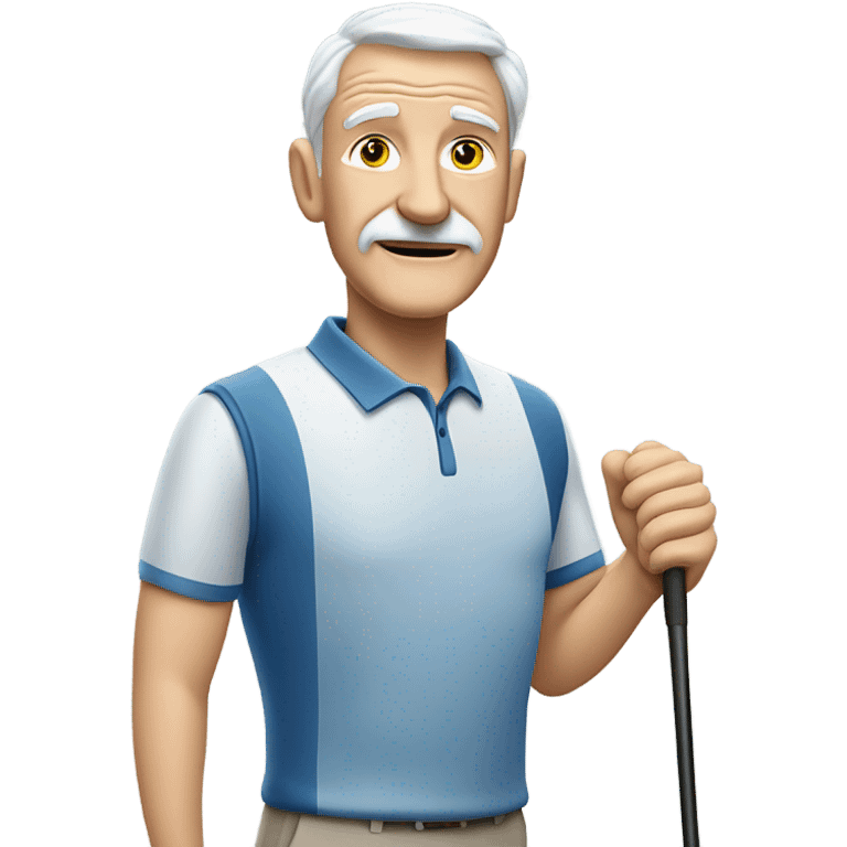 Elderly white male no facial hair and no mustache and no cane playing golf emoji