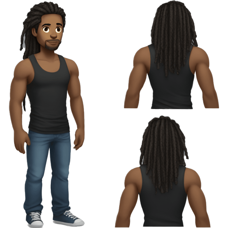 Light skinned black man with long dreads and tank top standing emoji