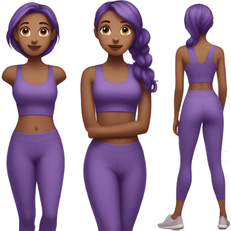 girl in yoga pose with purple hair and wearing purple yoga pants and purple tank top emoji