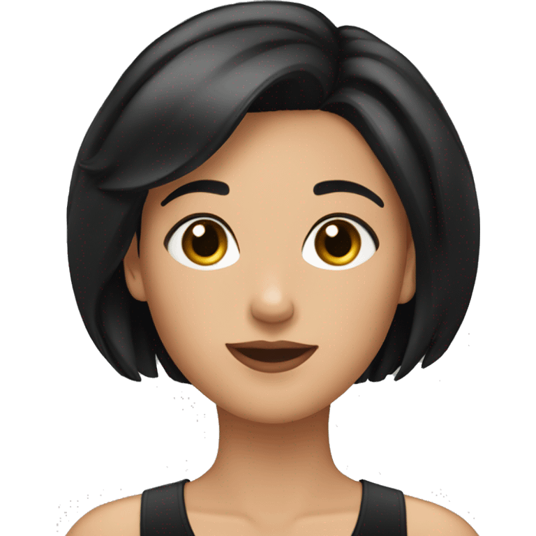 brunette girl putting on gloss dressed in black short hair emoji