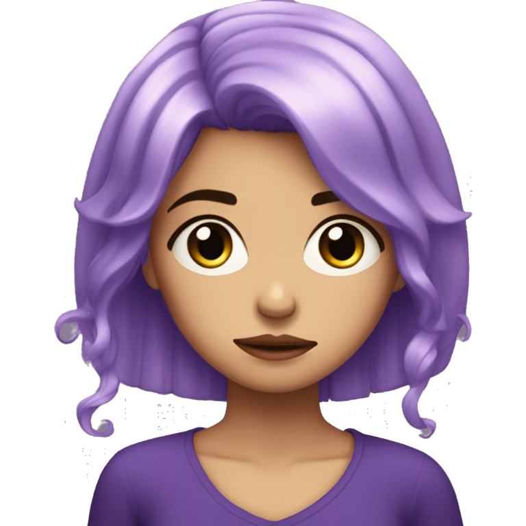 one girl with purple crystal hair sad and tears, crying emoji