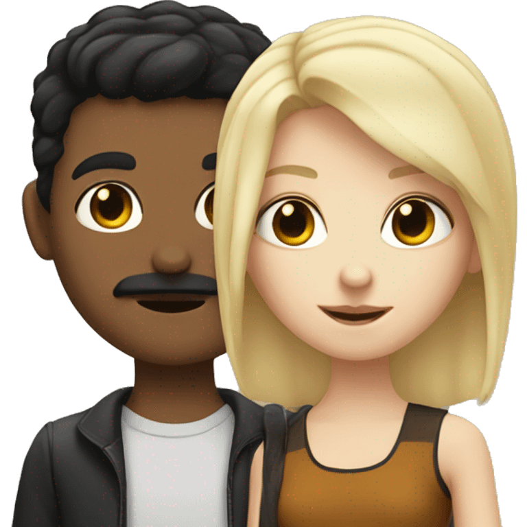 blonde girl with white boy with black hair and a mustache emoji