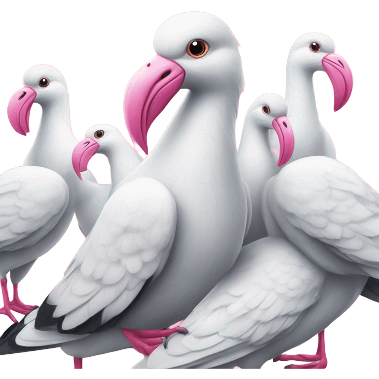 Flock of pigeons and one pink flamingo emoji