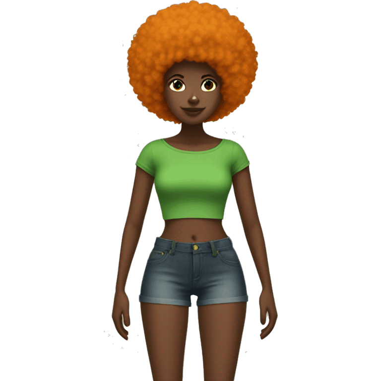 Black with orange Afro with green tube top and jean shorts on emoji