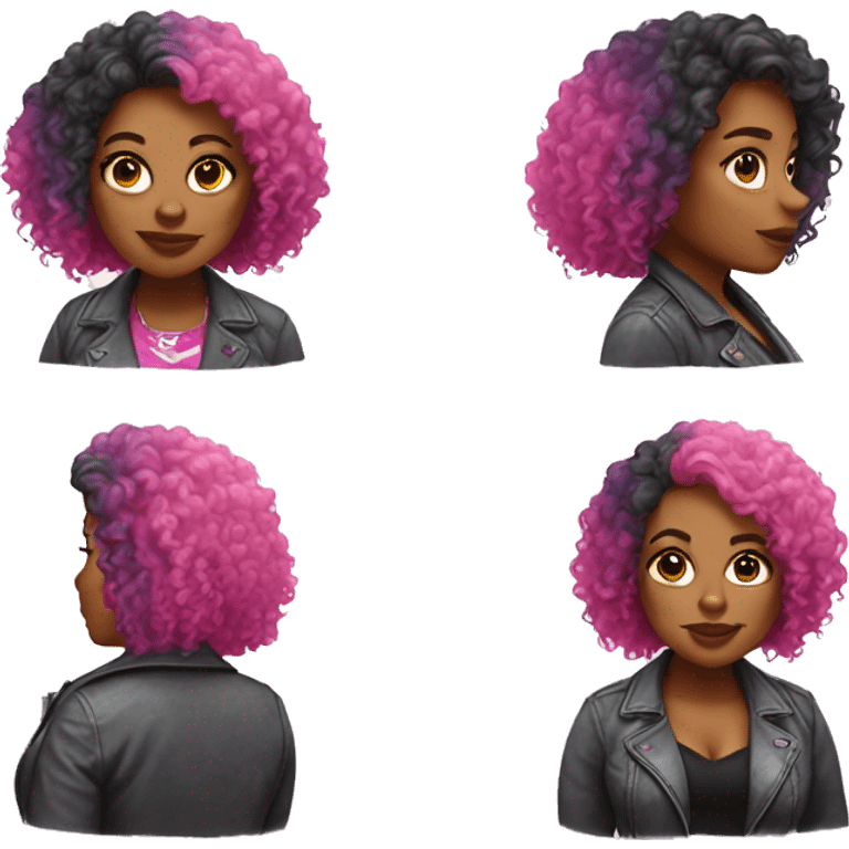 Pretty Plus size black woman with pink curly hair and a tie dye jacket  emoji