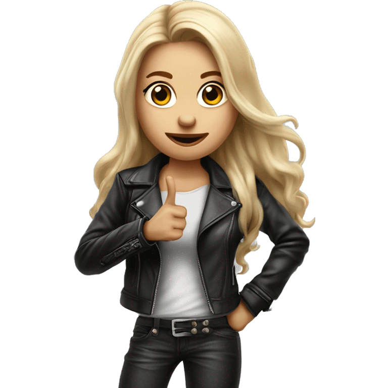 Blonde women with LONG HAIR, in Leather Jacket, Body Covered with Tattoos, POINTING YOU FORWARD with her HAND with INDEX FINGER, Hyper Realistic emoji