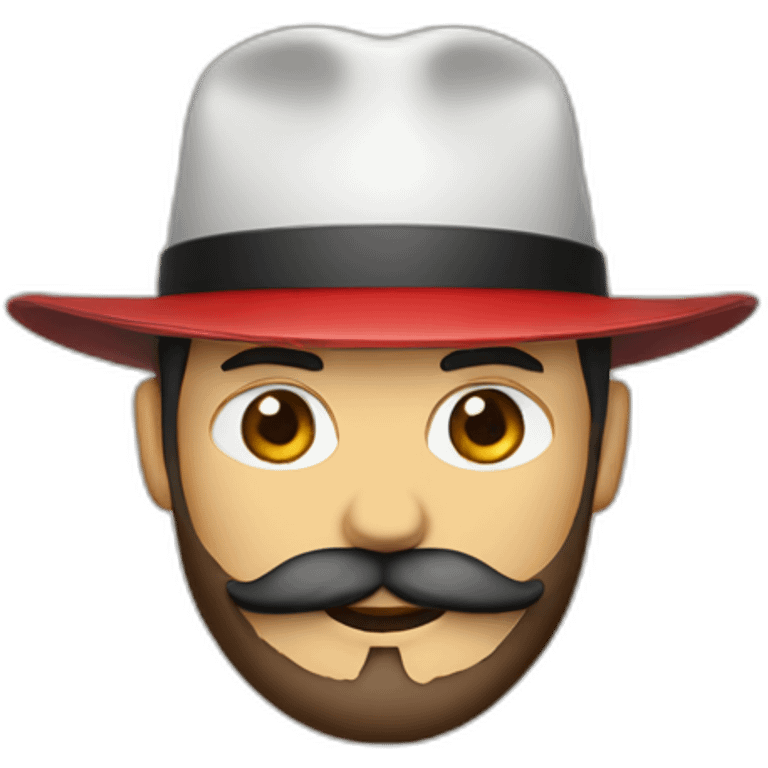 designer in a red short hat with a beard and mustache emoji