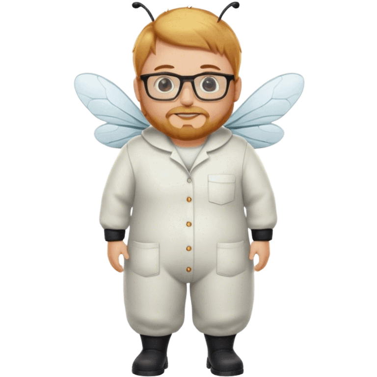 full body medium plus size bee keeper with  short light strawberry blonde hair and goatee wearing glasses  emoji