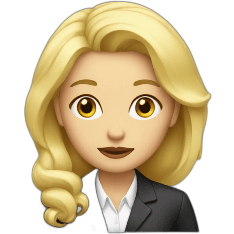 blonde woman dressed as a businesswoman thinking emoji