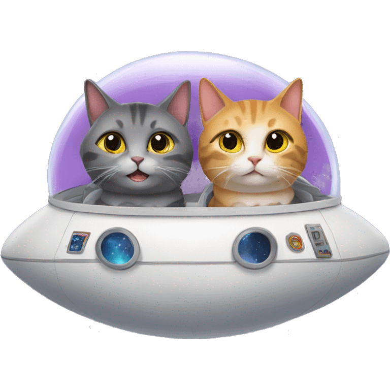 Two cats in a spaceship traveling together emoji