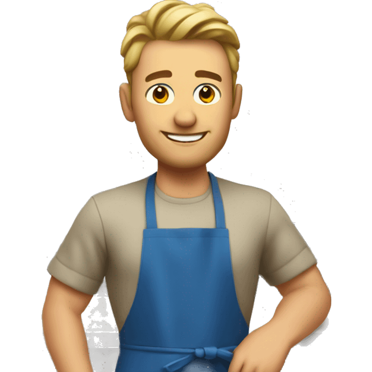 Handsome strong white man in kitchen with apron emoji