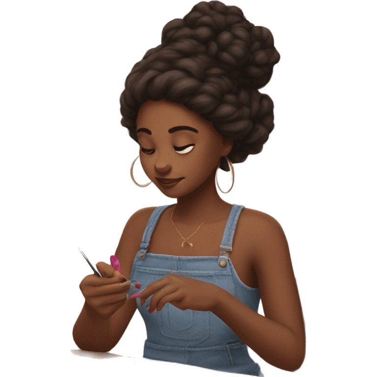 Brown skin girl painting her nails emoji