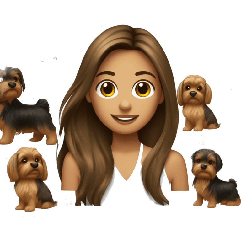 Brunette long hair tan girl with yorkie puppy emoji