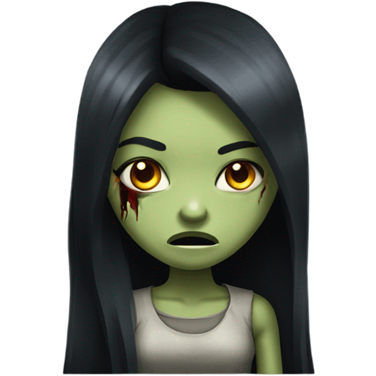 girl zombie with black long hair with teeth and serious face  emoji