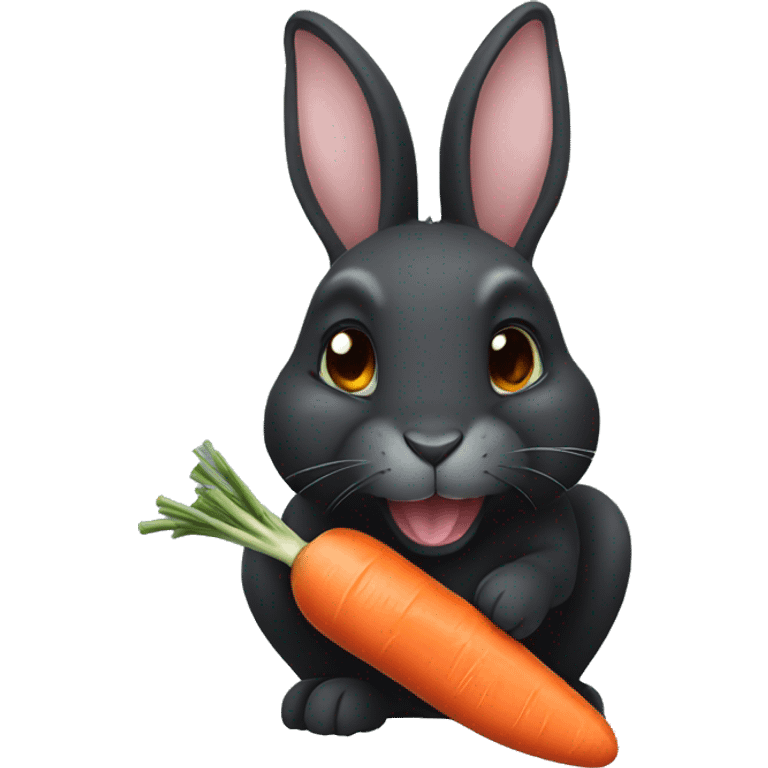 Black rabbit eating carrot emoji