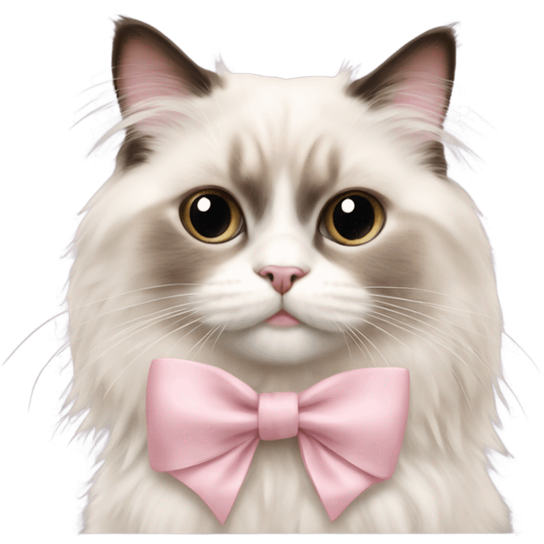 Cute Realistic ragdoll cat with pale pink bow emoji