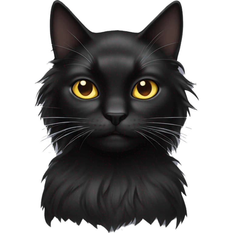 black cat long haired with muzzle half white emoji