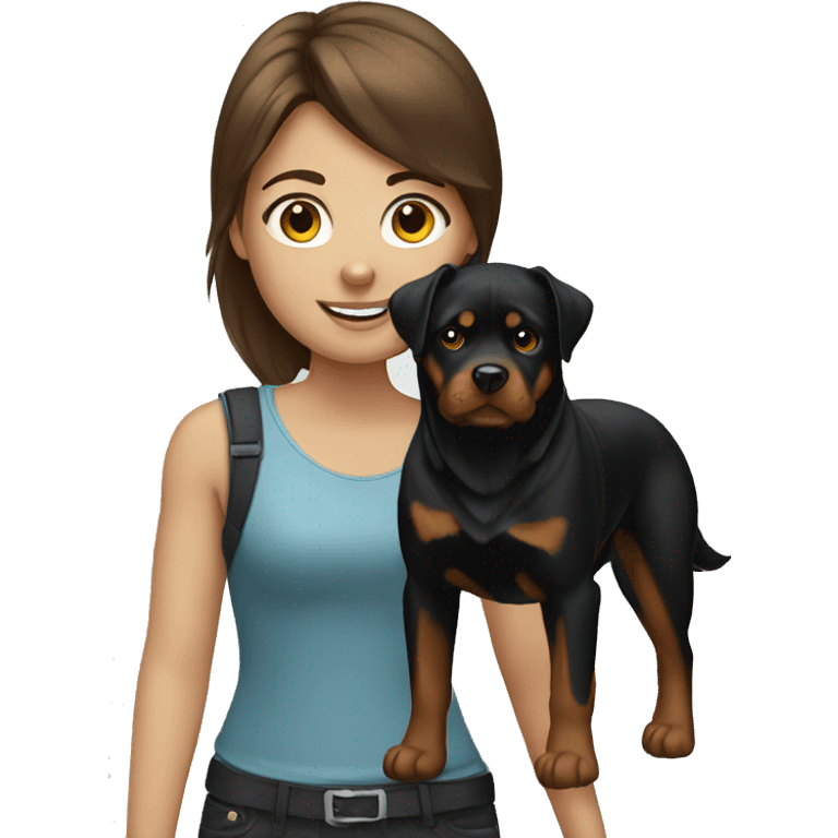 Girl with brown hair and Rottweiler emoji