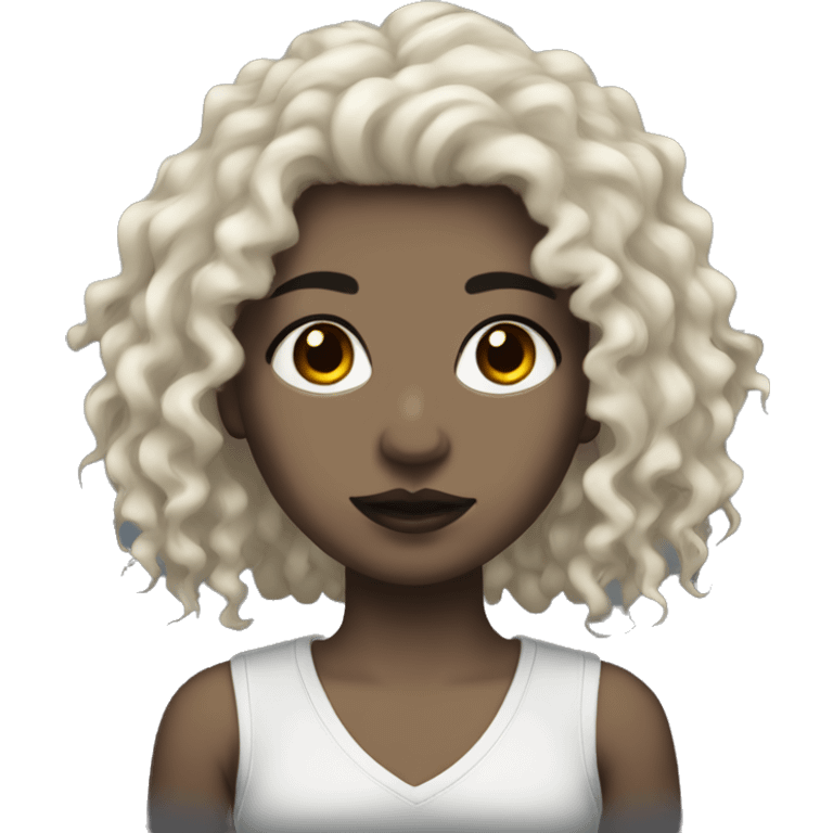 Goth girl with light skin tone, black eyes, and a black curly mullet emoji