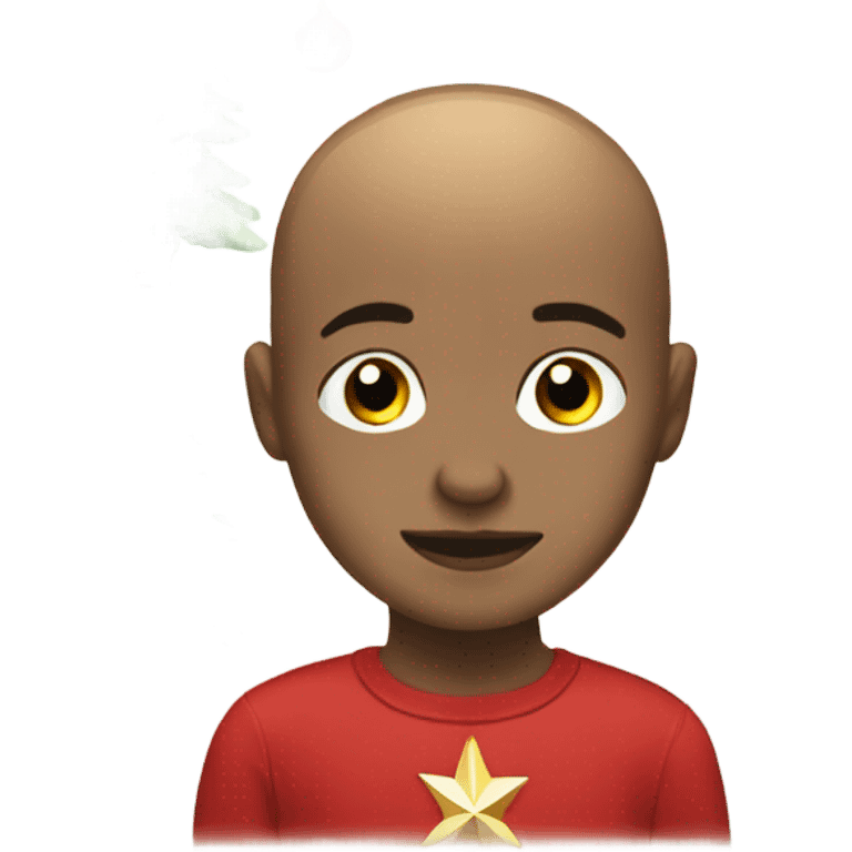 bald boy beside Christmas tree emoji