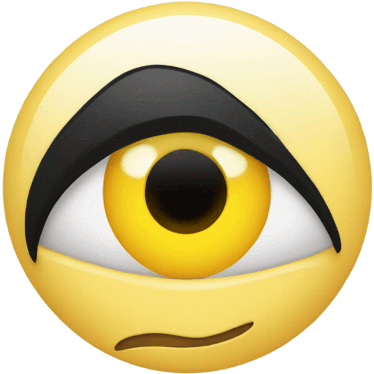 A round yellow emoji with an oversized eye on the left and a straight, black hairstyle partially covering the forehead. The mouth is a neutral line, conveying a sense of indifference or surprise. emoji