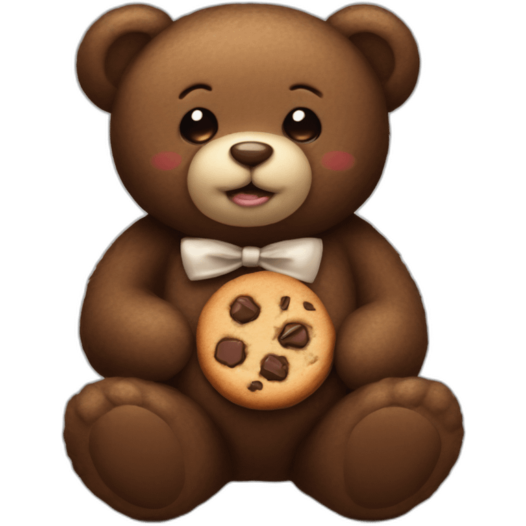 Teddy bear with chocolate cookie emoji