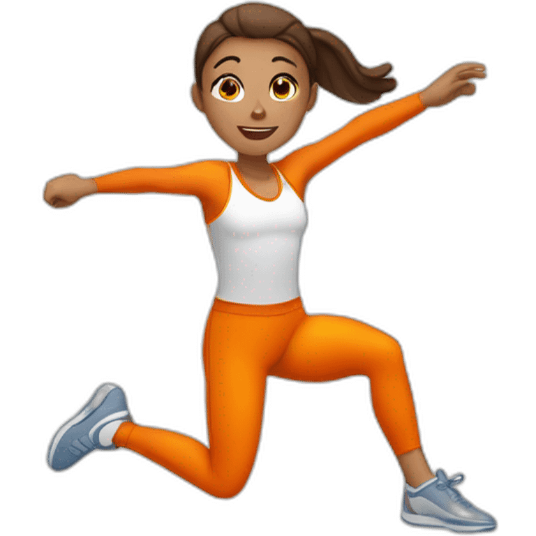 female athletic parcour athlete in orange white cloths, jumping emoji