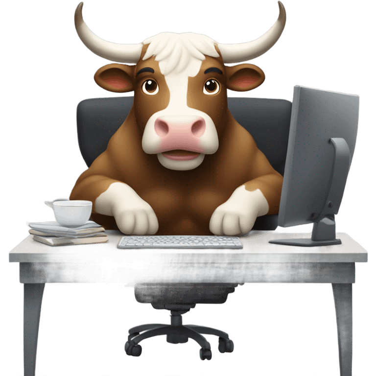 smiling bull using computer emoji