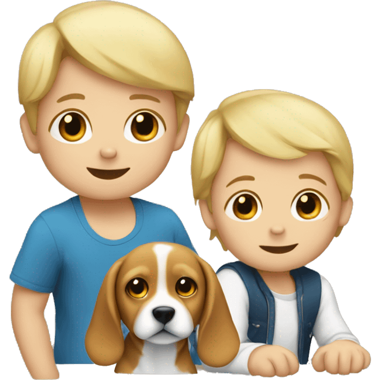 two blond baby boy with a beagle dog emoji