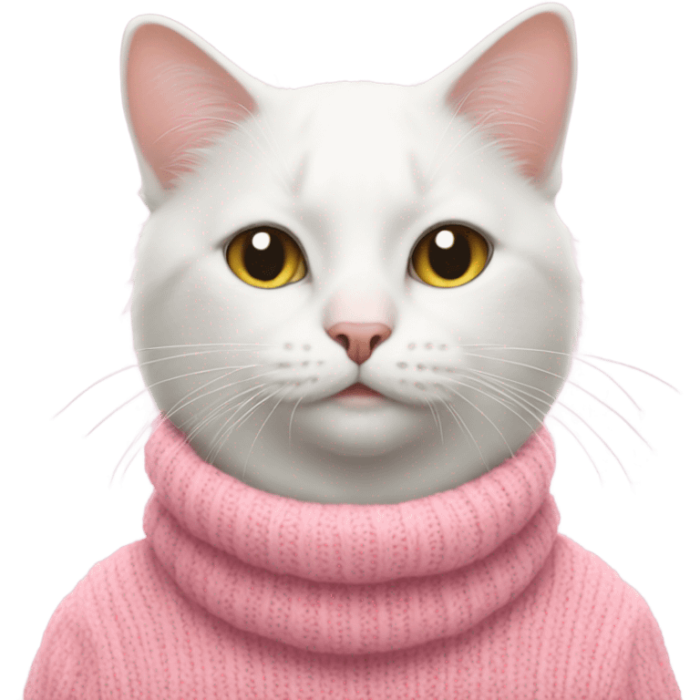 White cat wearing pink swester emoji