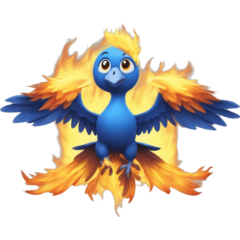 phenix bleu de face avec une aura de flamme emoji