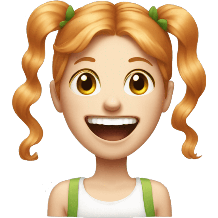 a girl with strawberry blond hair, a head shaped like a tictac, and freckles laughing uncontrolably emoji