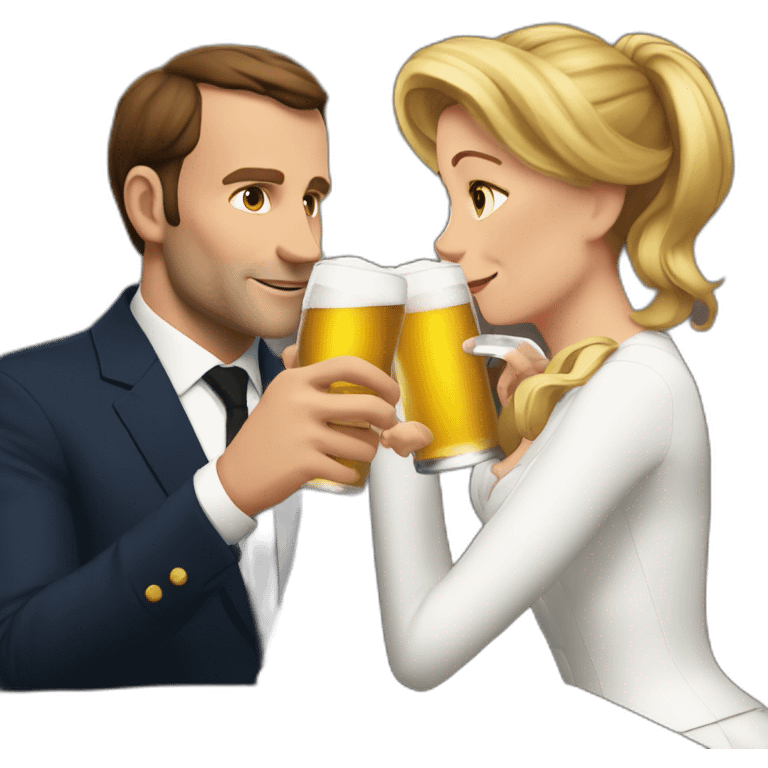 Macron and Brigitte drinking a beer emoji