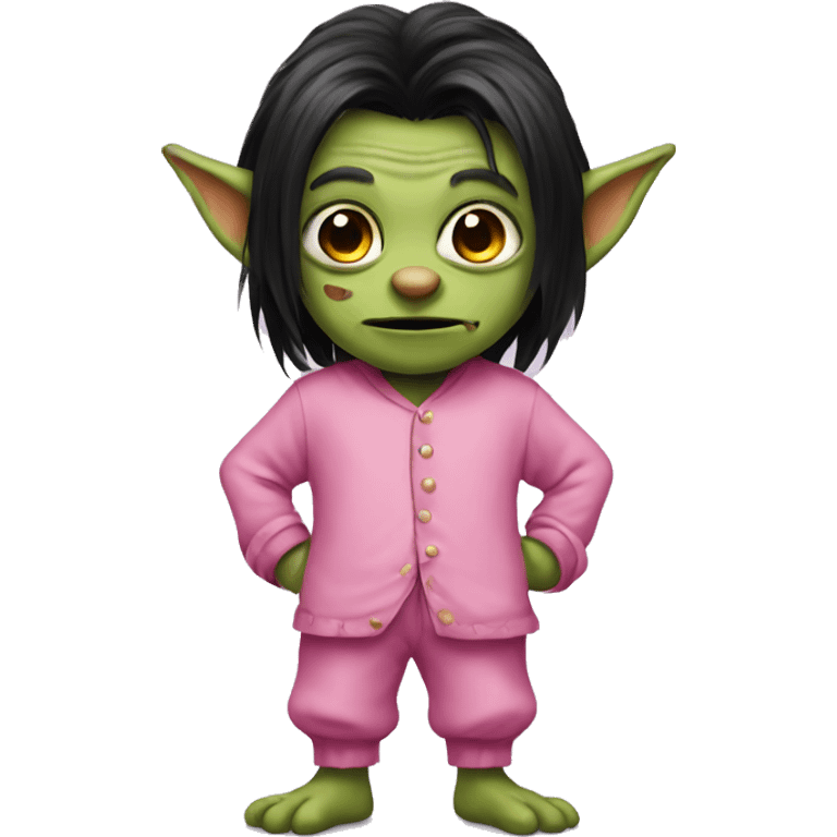 goblin with black long hair and pink pajamas emoji