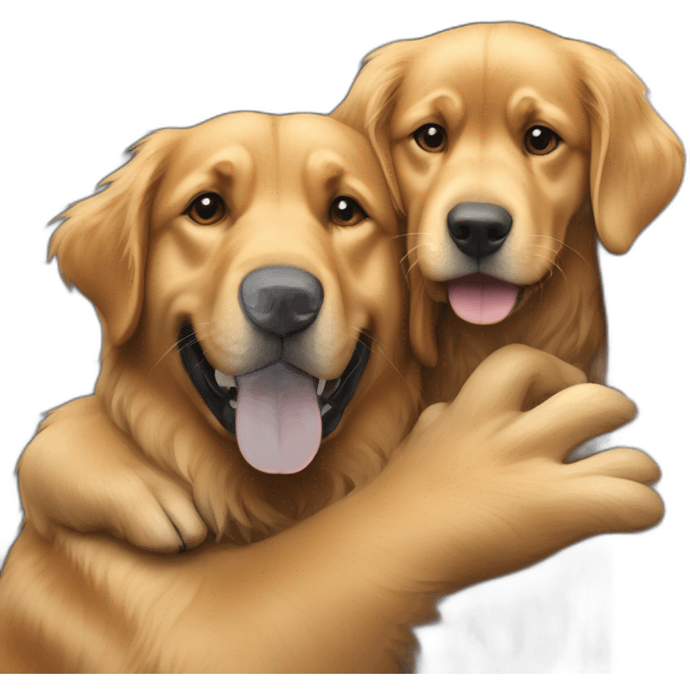 Golden retriever hugging rottweiller in a moving truck emoji