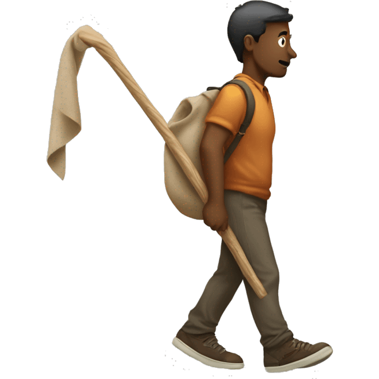 Guy walking with a sack on a stick behind his back emoji